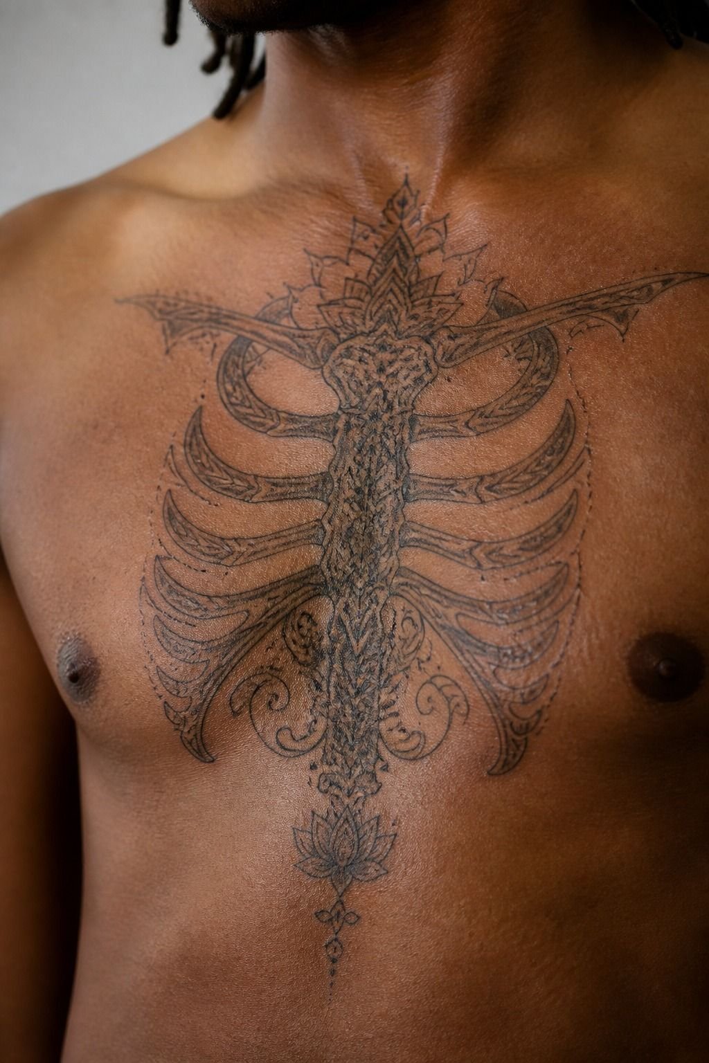 Ornamental Skeleton Sternum Tattoo Design