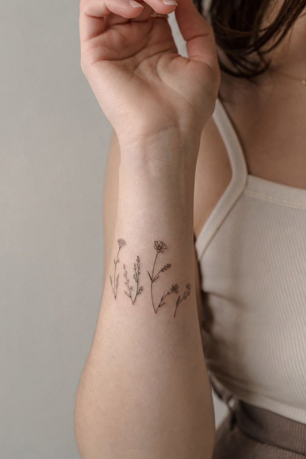 Tiny Dainty Wildflower Wrist Tattoos