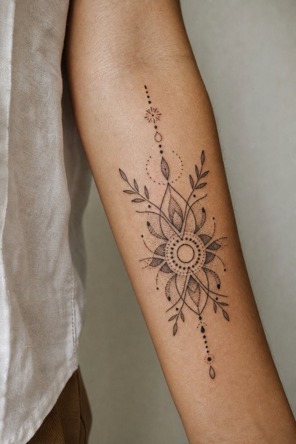 Acrylic Dot Painting Inspired Fine Line Tattoo