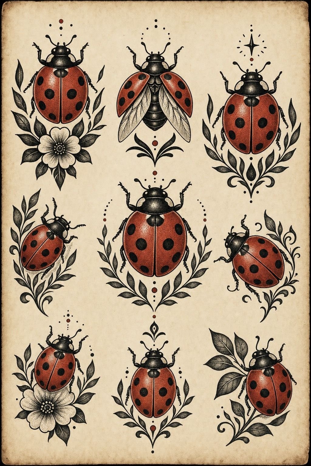 Blackwork Ladybug With Delicate Dots