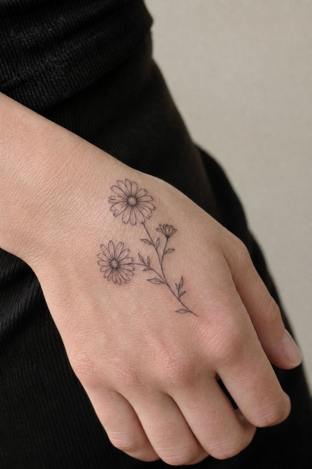 Cute Dainty Daisy Hand Tattoos