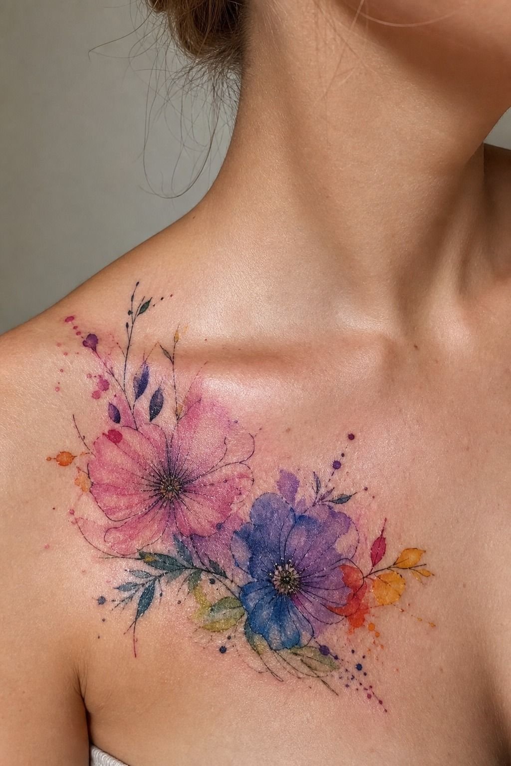 Colorful Acrylic Dots In Watercolor Tattoo Style