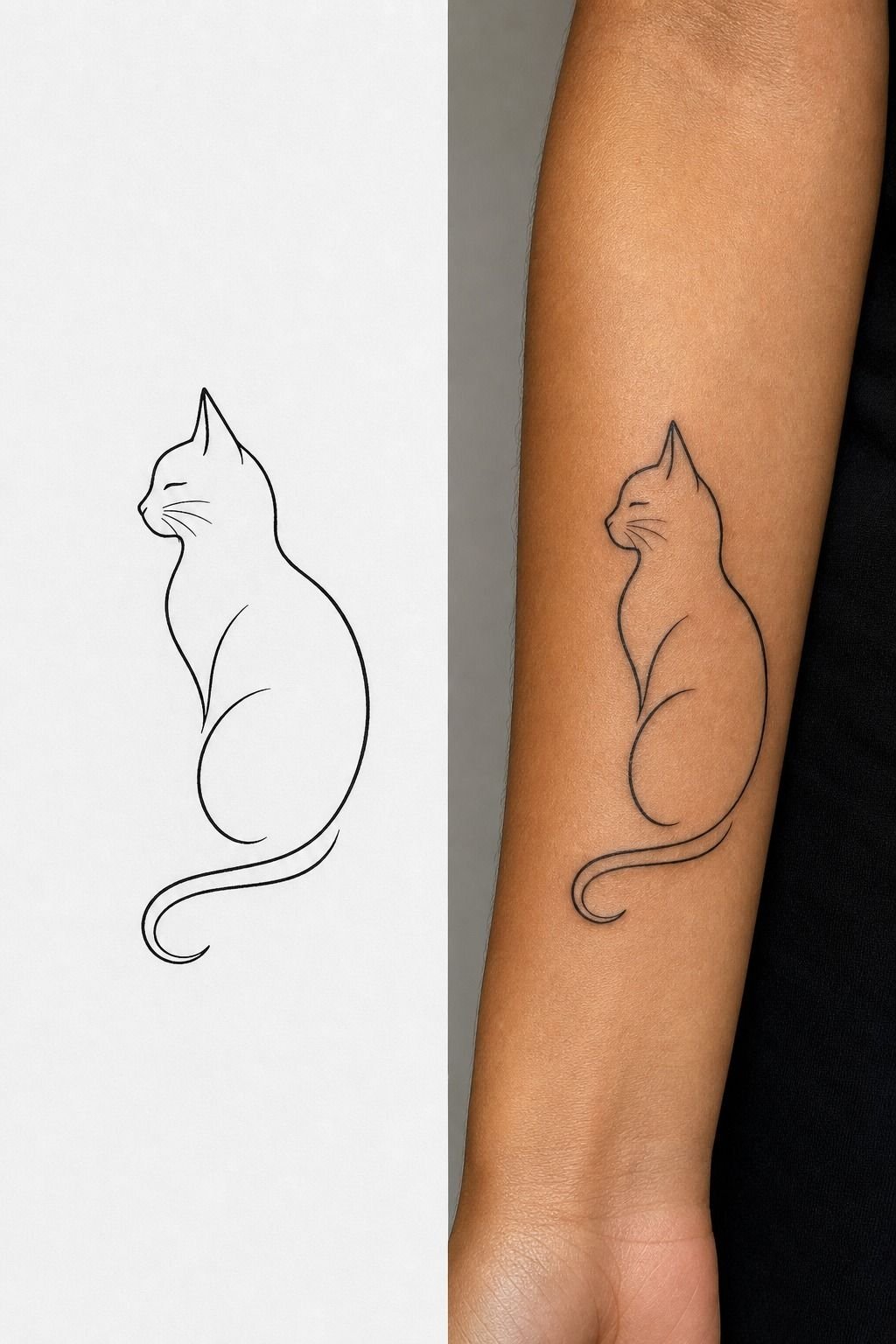 Fine-Line Cat Silhouette Forearm Tattoos