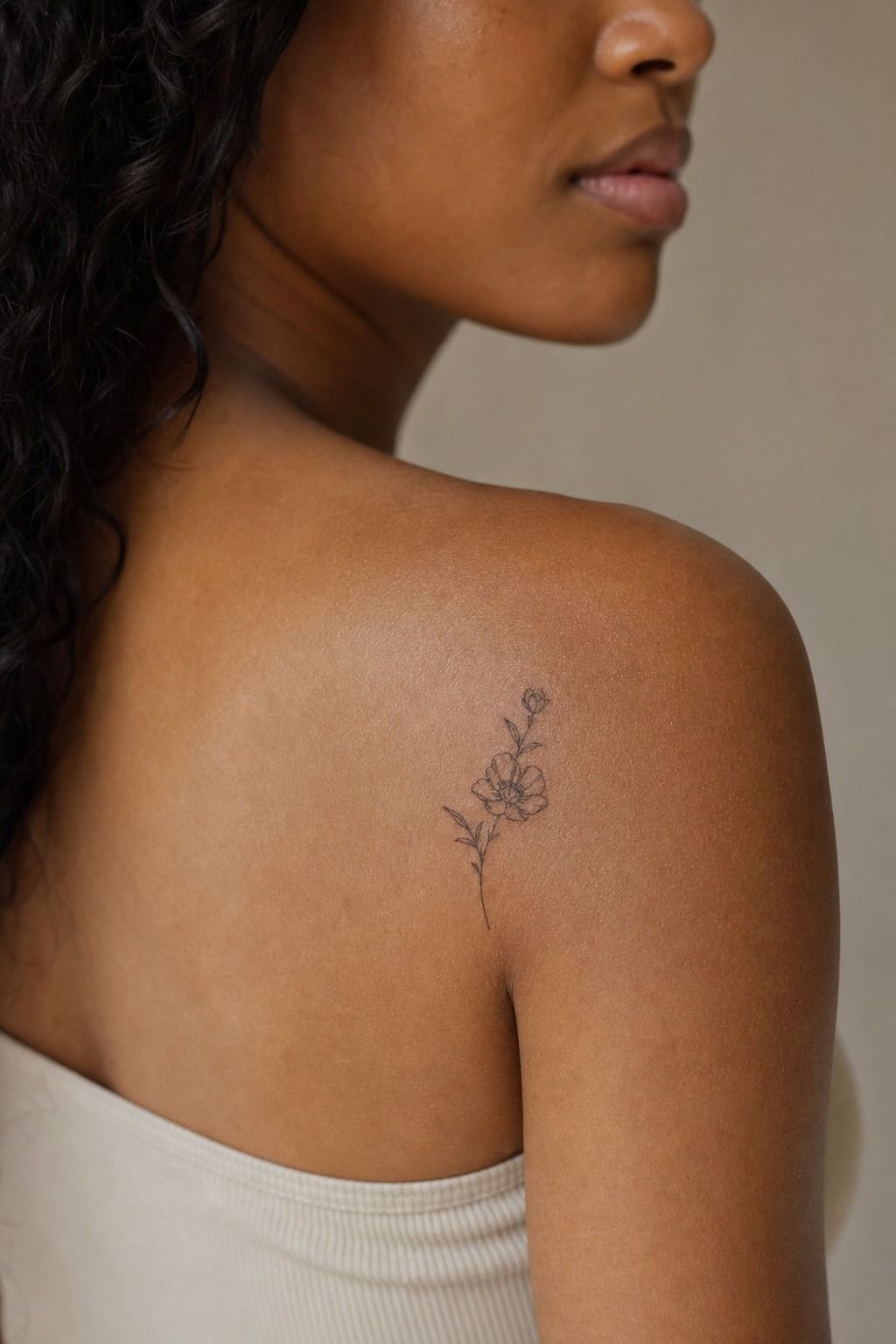 Tiny Birth Flower Shoulder Tattoos