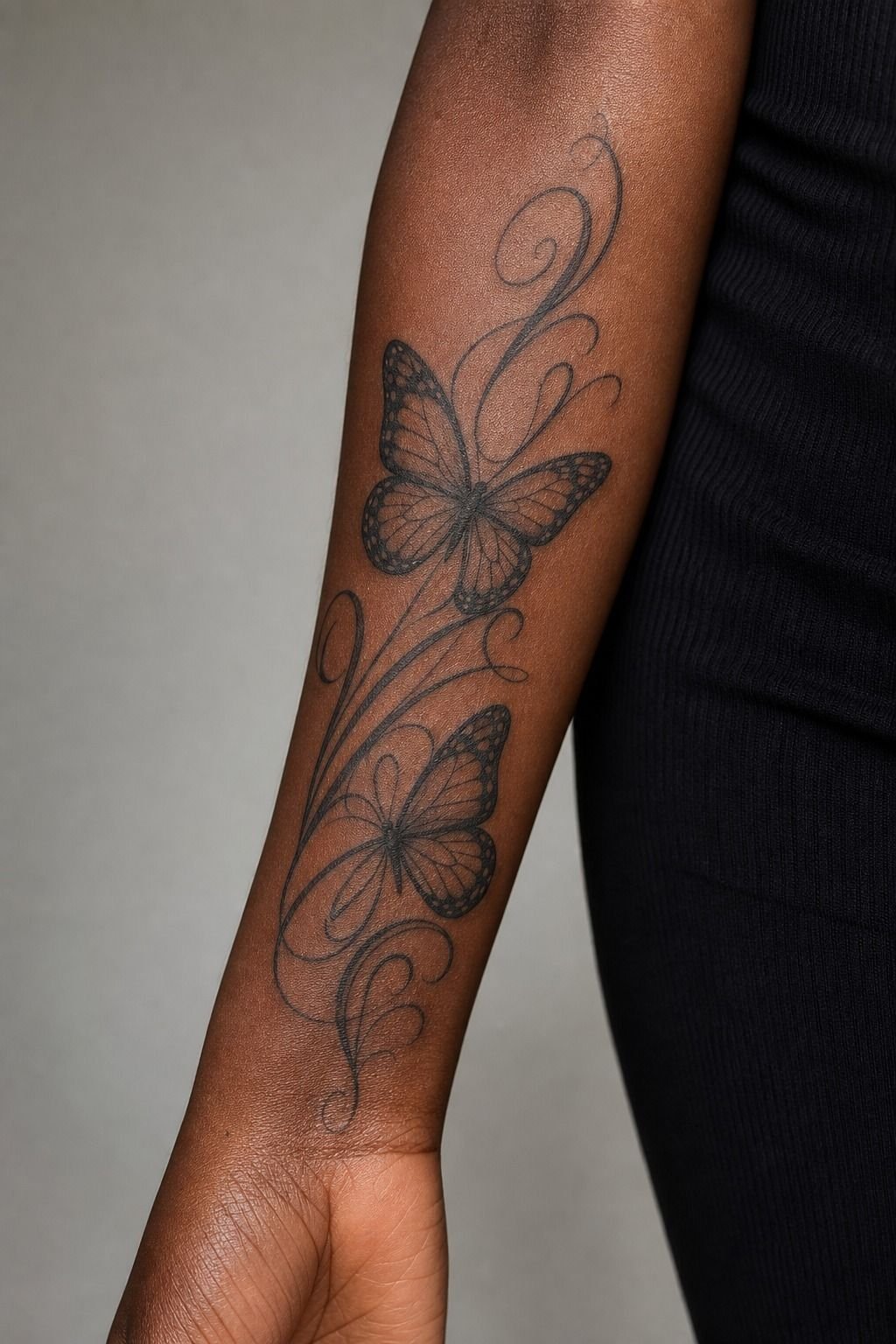 Pair Butterflies with Meaningful Lettering on the Arm