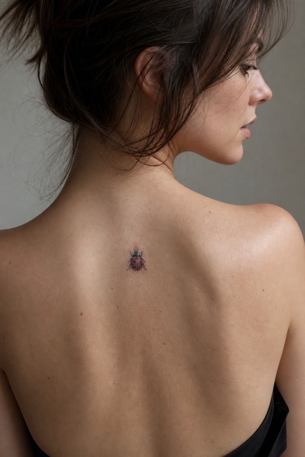 Ladybug Tattoo Between the Shoulder Blades
