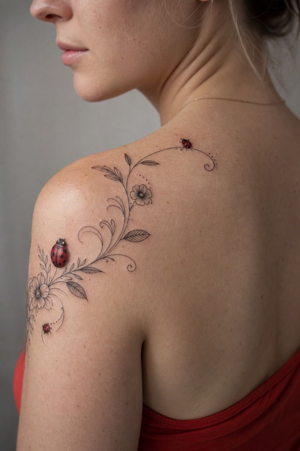 Meaningful Ladybug Tattoo With Red Accents