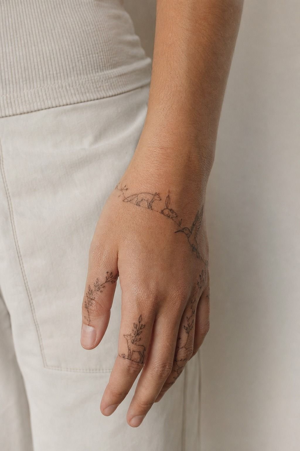 Tiny Fine Line Hand Animal Tattoos