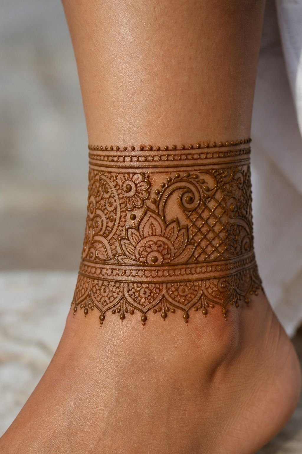Rajasthani Mehndi Ankle Cuff Tattoo
