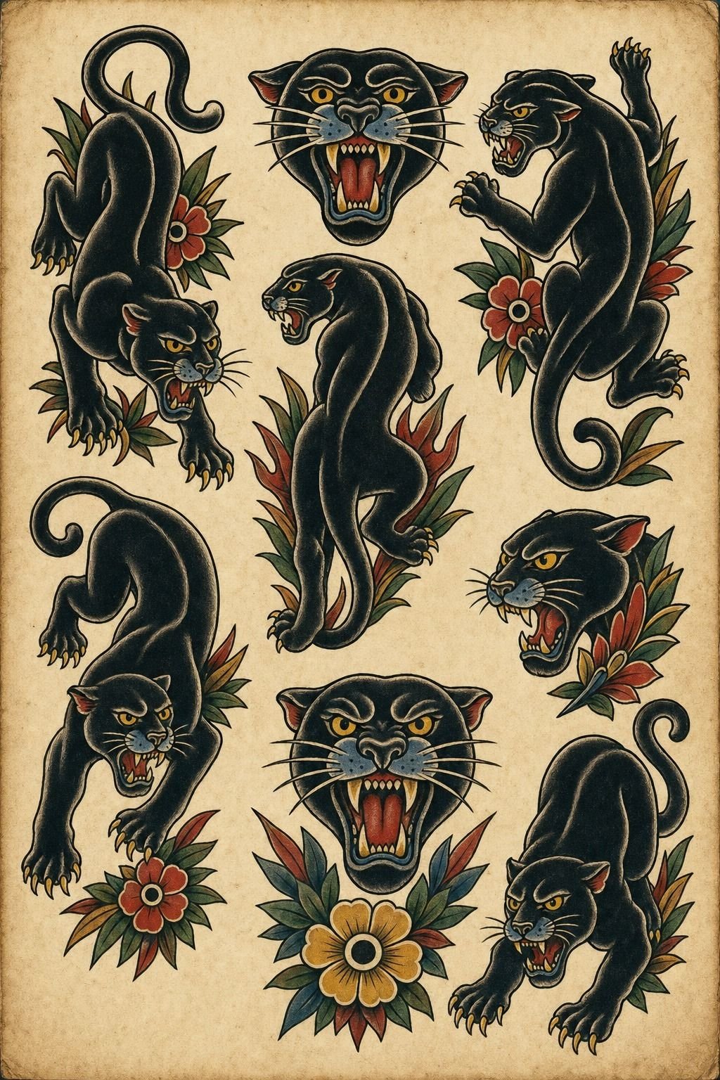 Traditional Panther Back Tattoo Design