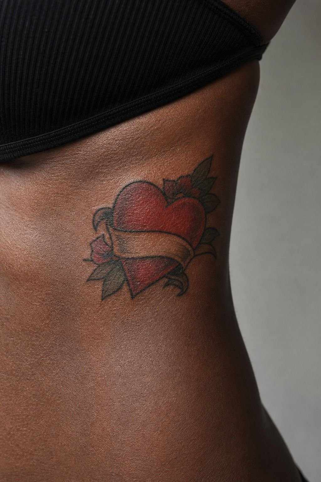 Heart Banner Rib Tattoo Idea