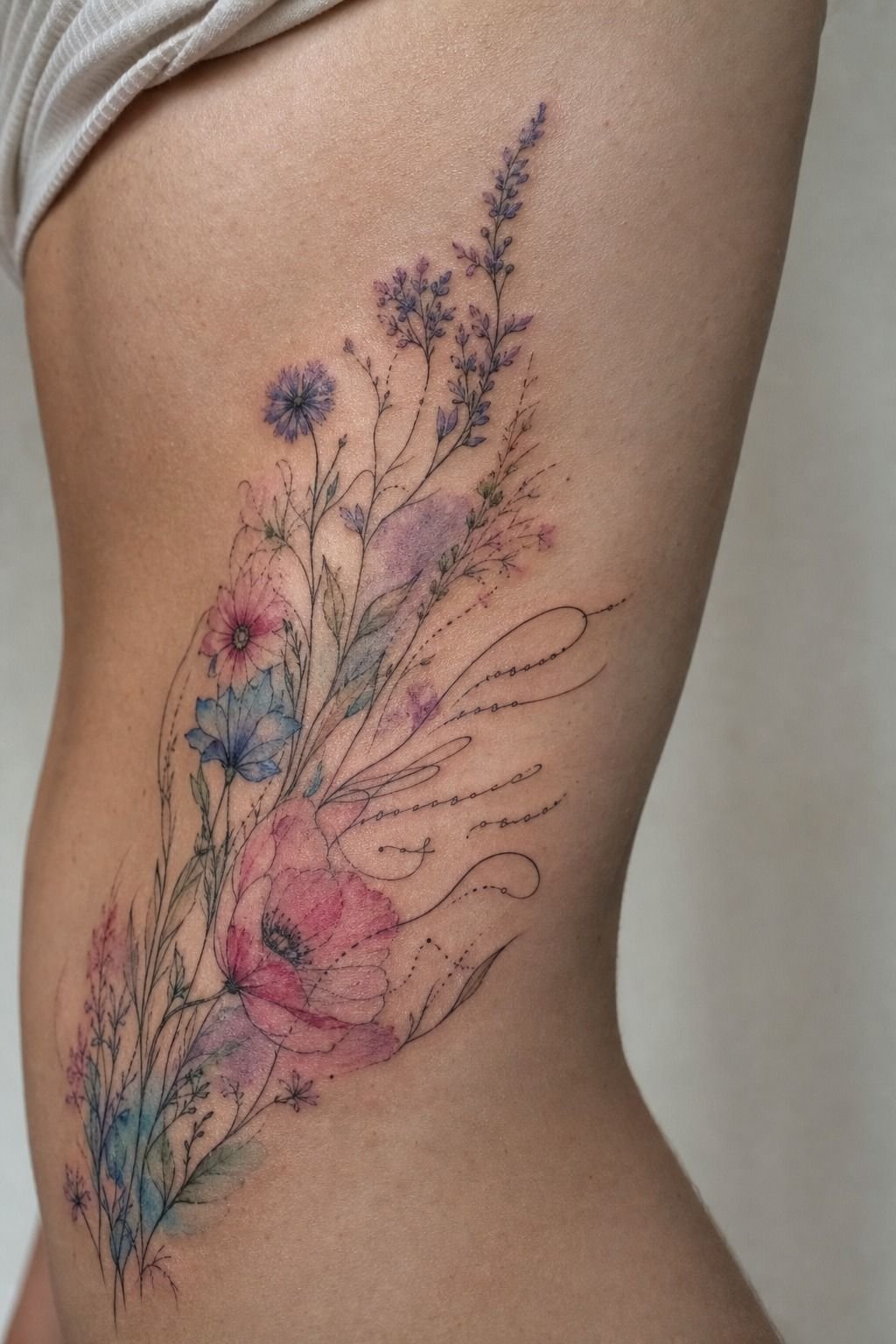 Watercolor Wildflowers Surrounding a Meaningful Rib Quote