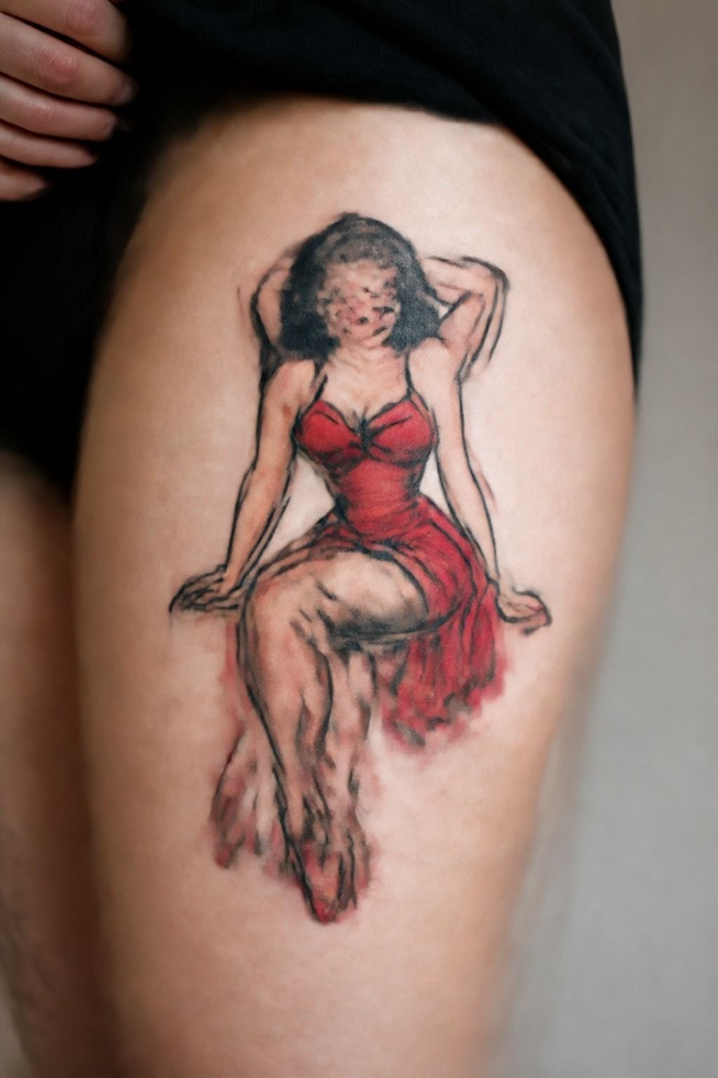 Pinup Girl Thigh Tattoo Design