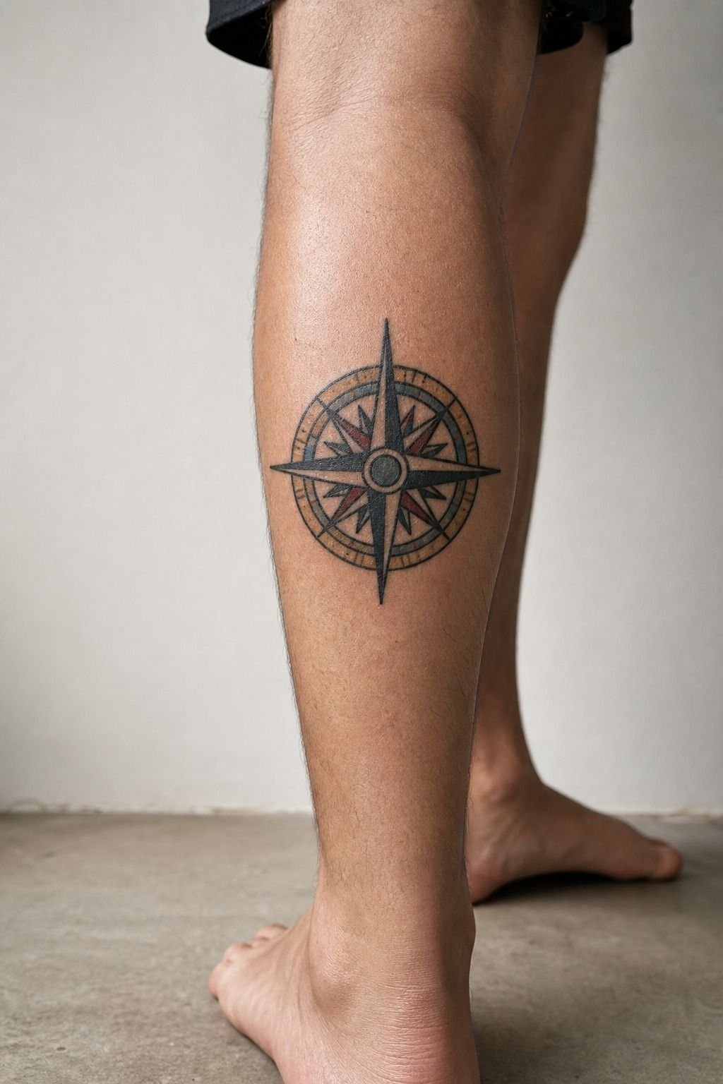 Nautical Compass Calf Tattoo Flash