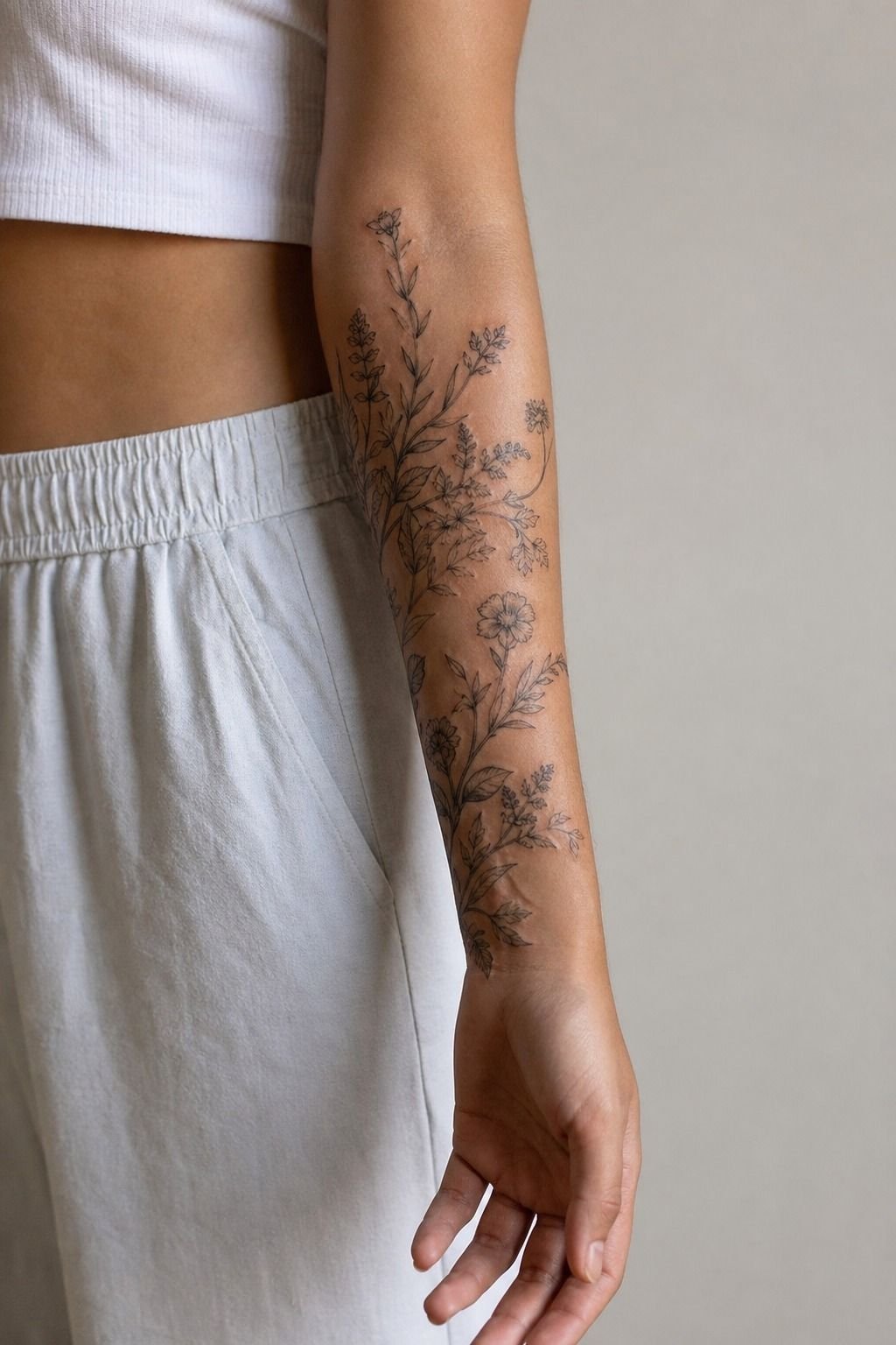 Botanical Sleeve Tattoo Design Drawings