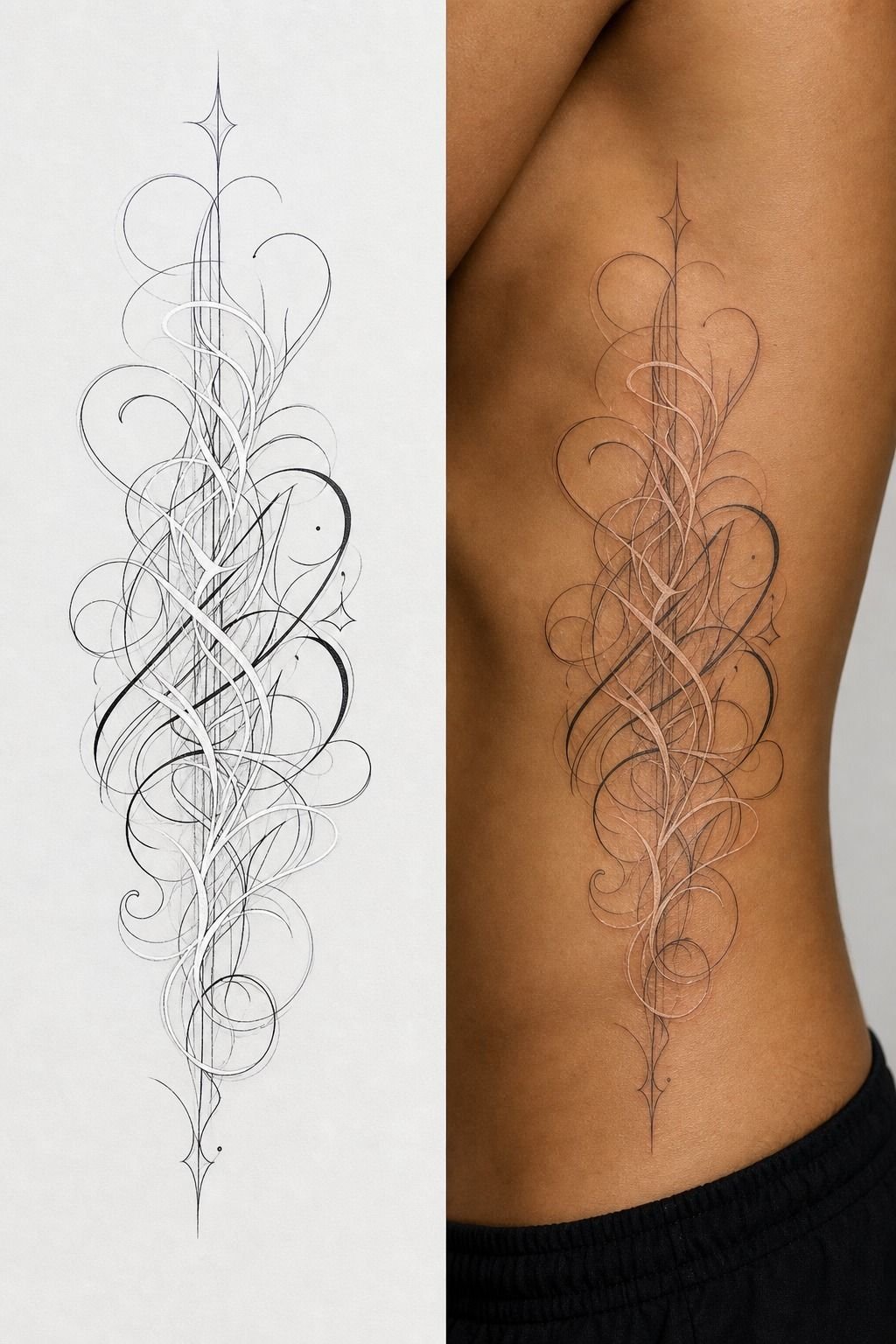 White-Ink Quote Layered Over Black Linework