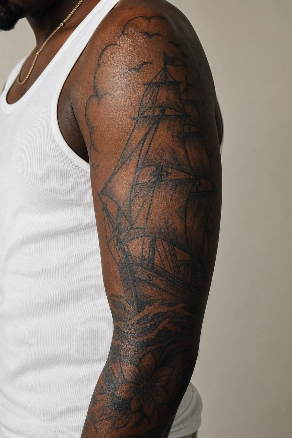 Traditional Ship Sleeve Tattoo Idea