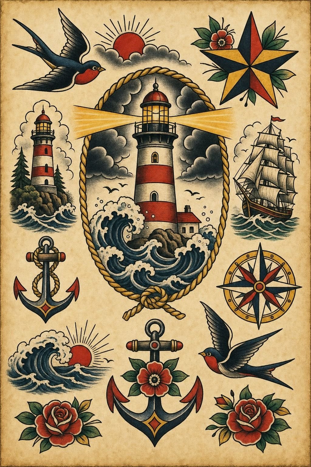 Vintage Lighthouse Outer Arm Tattoo