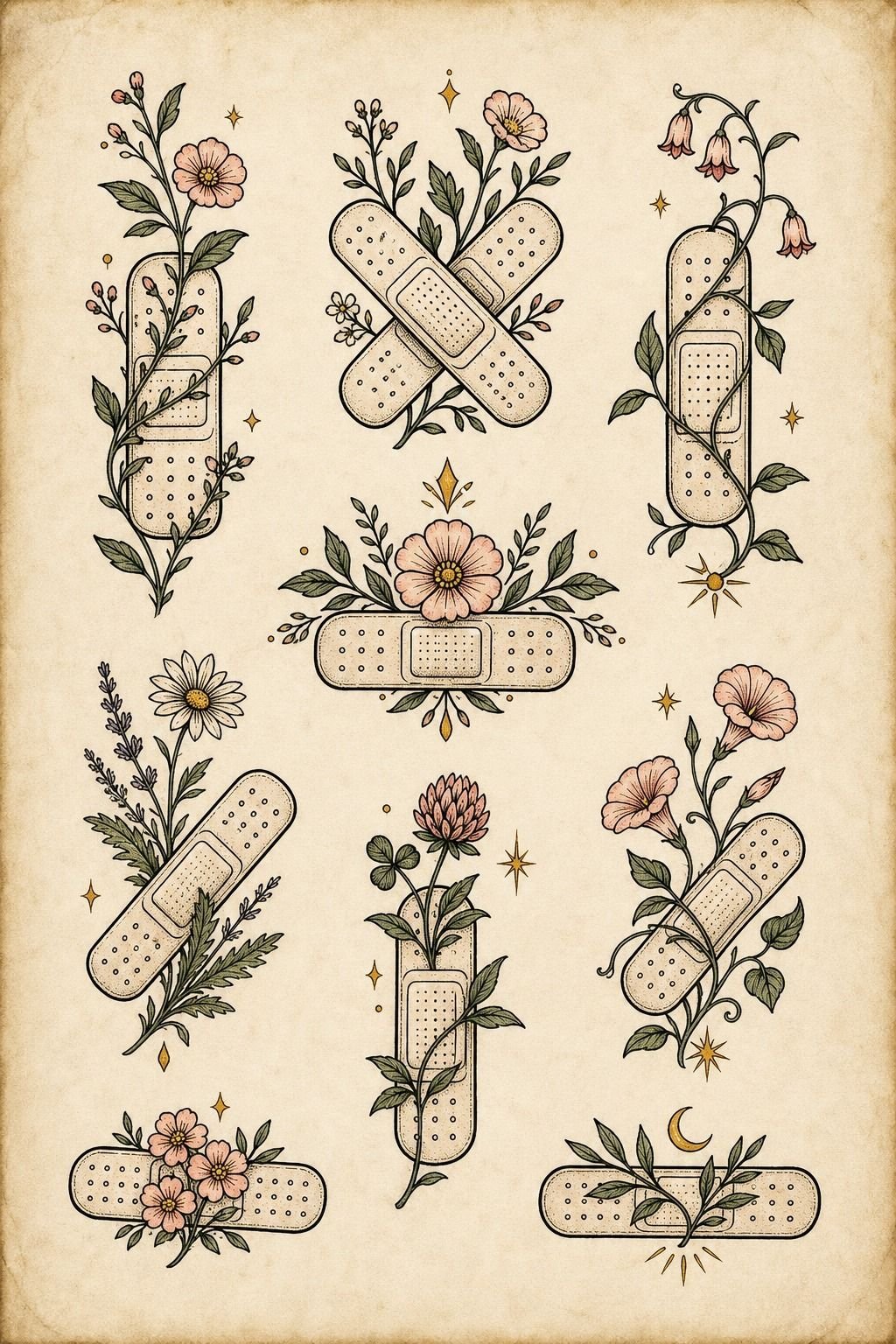 Botanical Band-Aid Tattoo Over a Self-Harm Scar