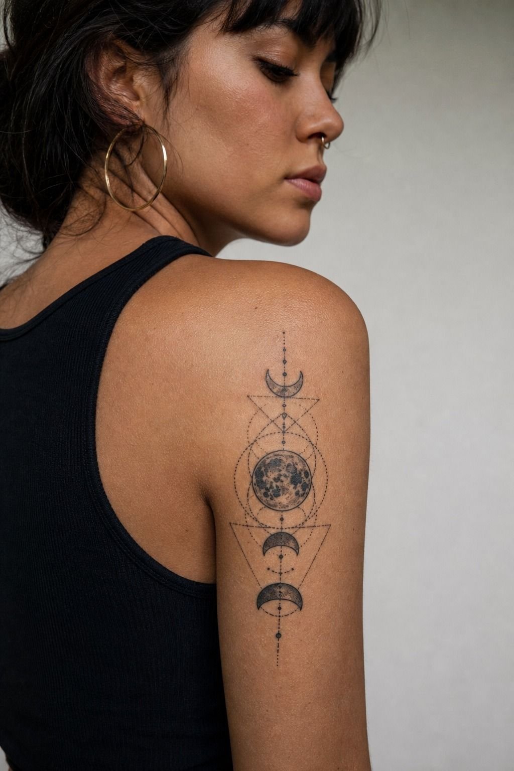 Blackwork Moon Tattoos With Precise Geometry