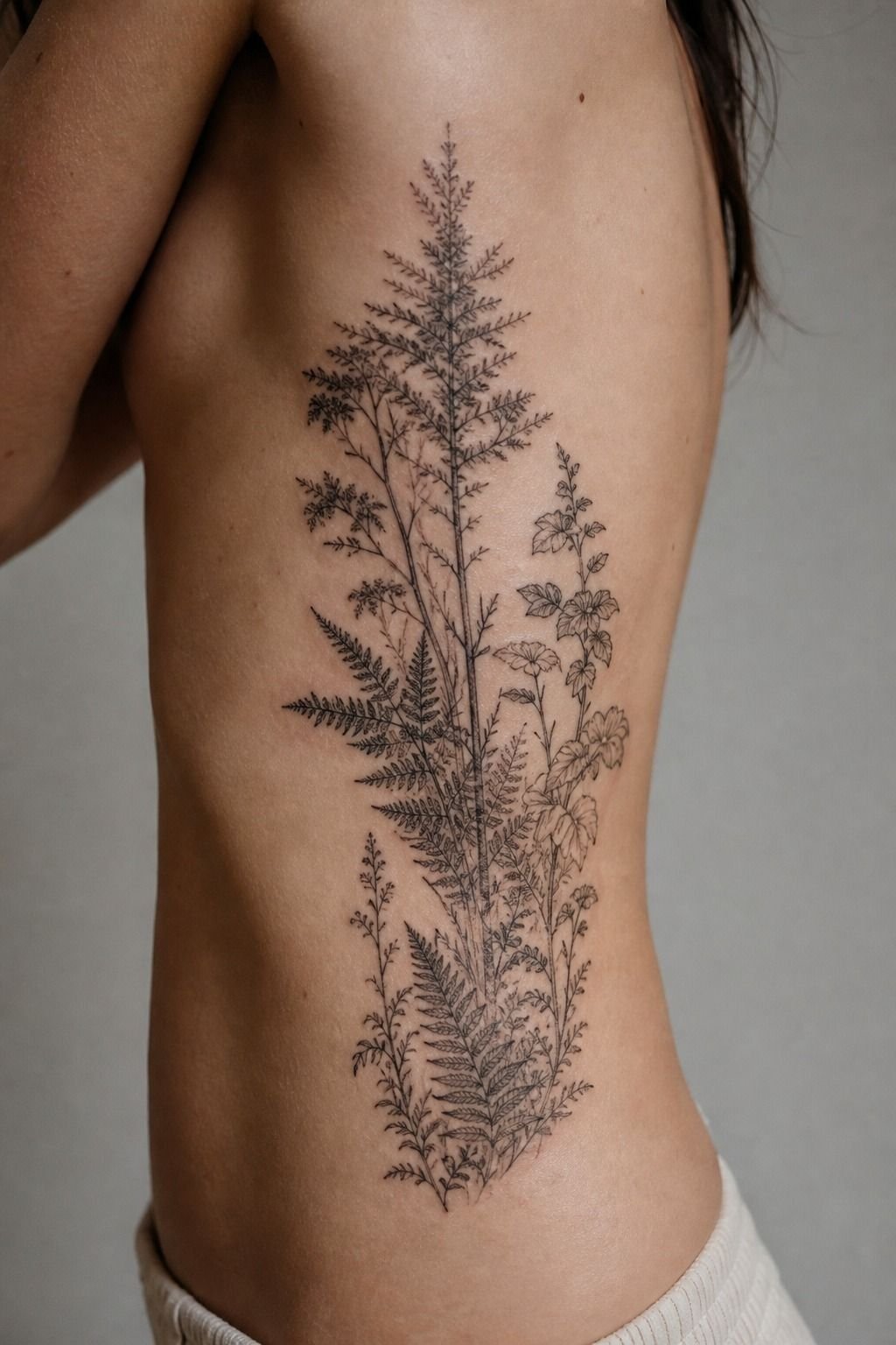 Botanical Forest Linework on the Ribcage
