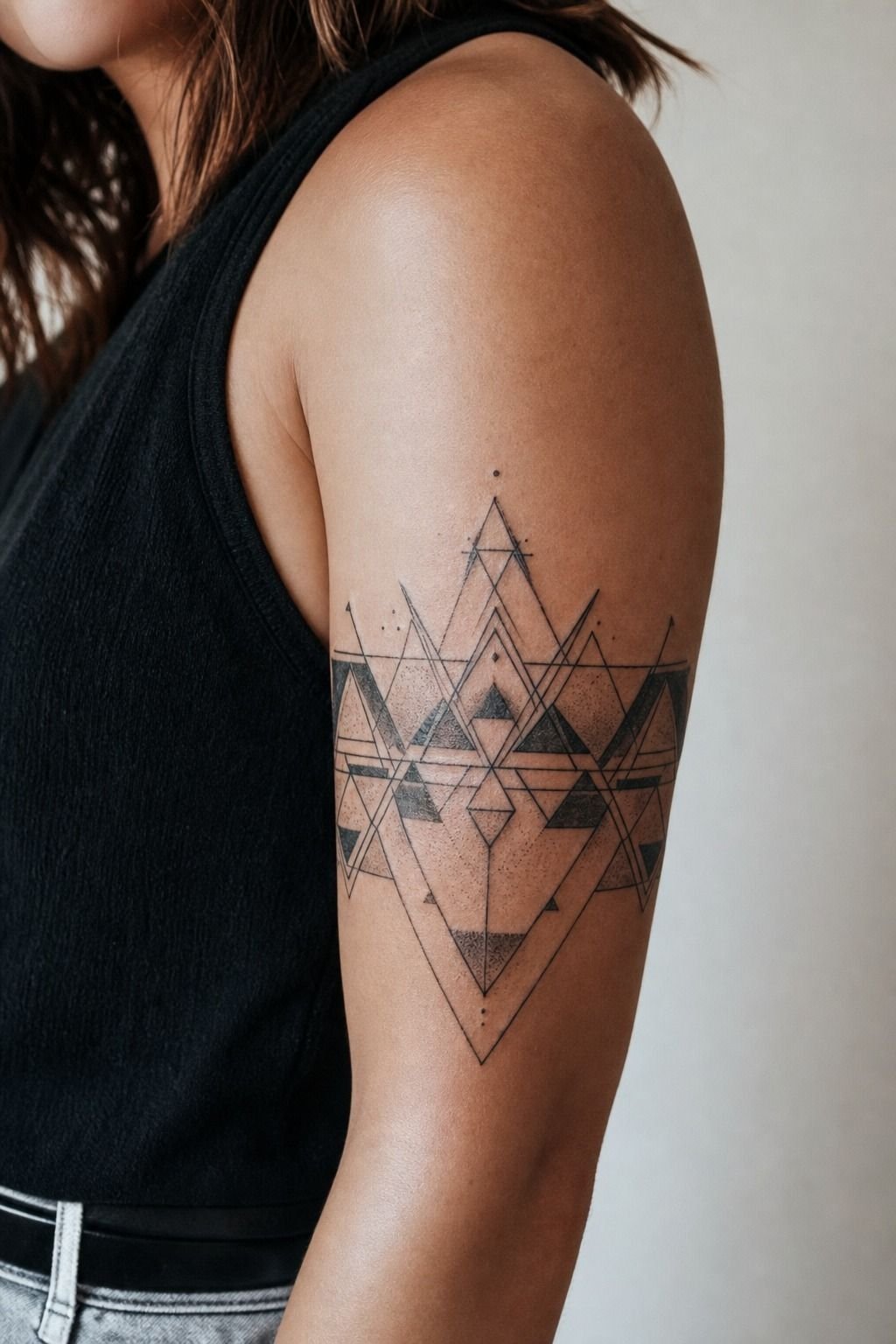 Abstract Geometric Tattoo Wrapped Around The Upper Arm