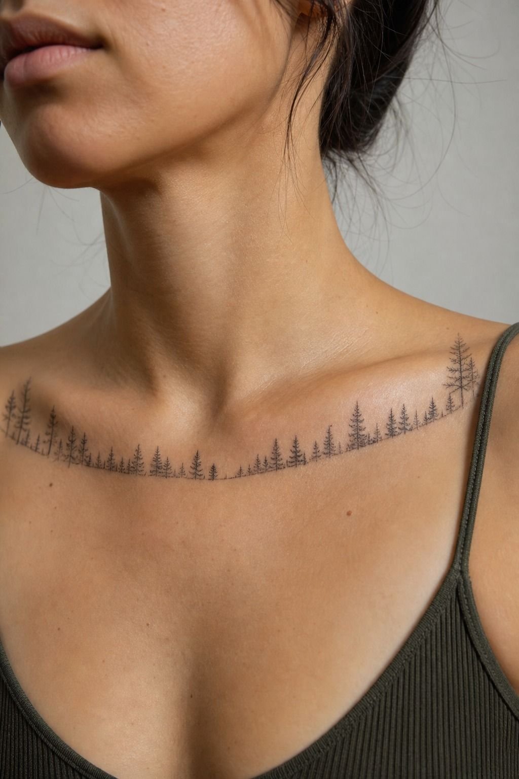 Minimalist Tree Line Across the Collarbone