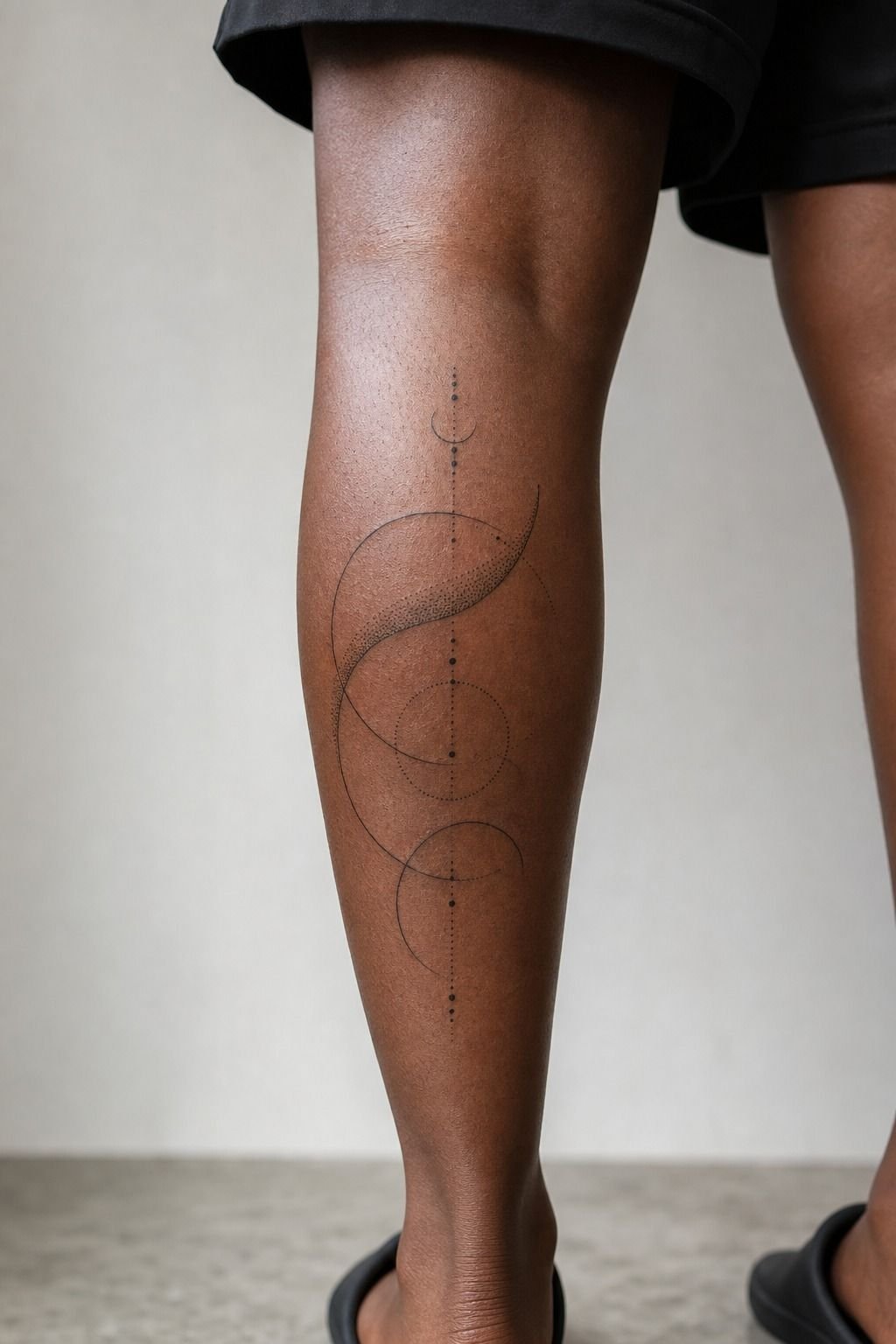 Geometric Tattoo Combining Dots And Thin Arcs