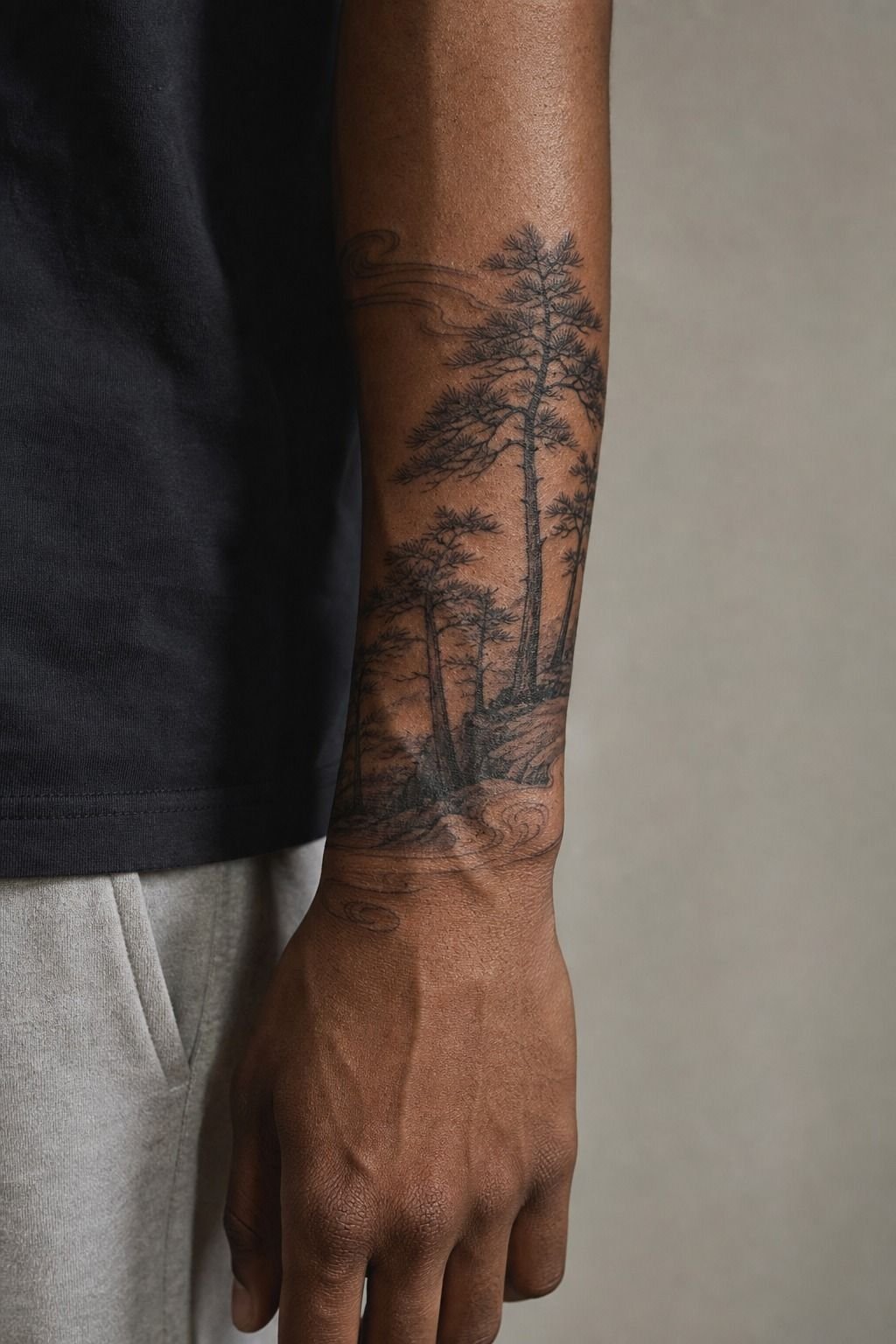 Japanese-Inspired Cedar Forest Tattoo