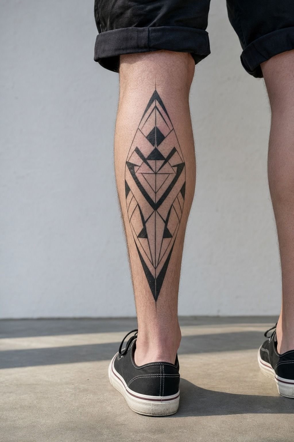 Blackwork Geometric Tattoo On The Calf