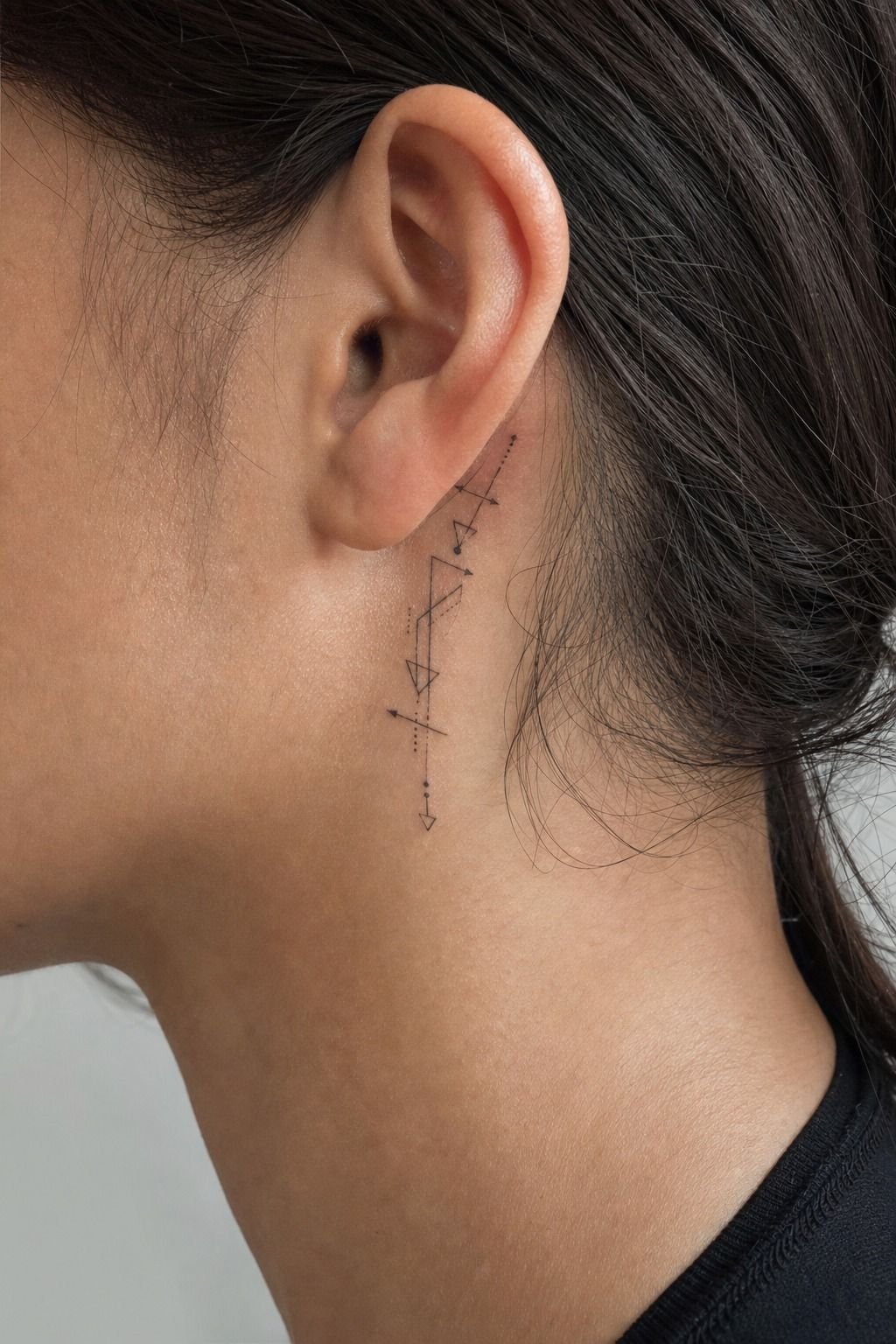 Small Abstract Geometric Tattoo Behind The Ear