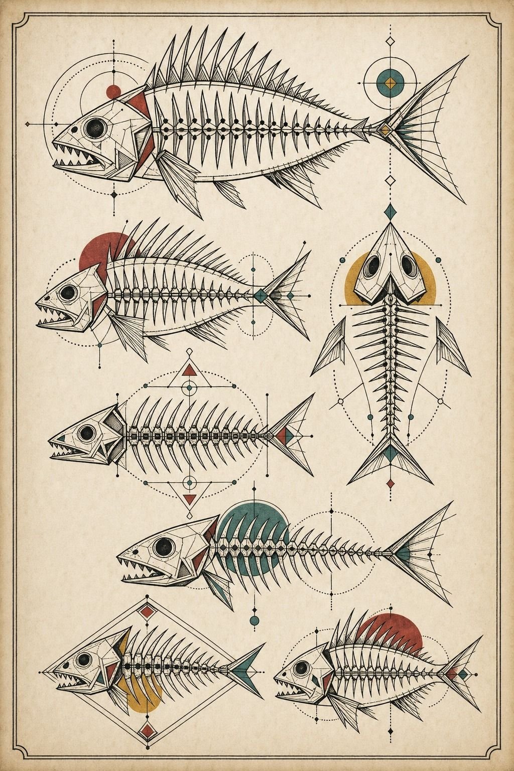 Geometric Fish Skeleton Tattoo With Minimal Linework