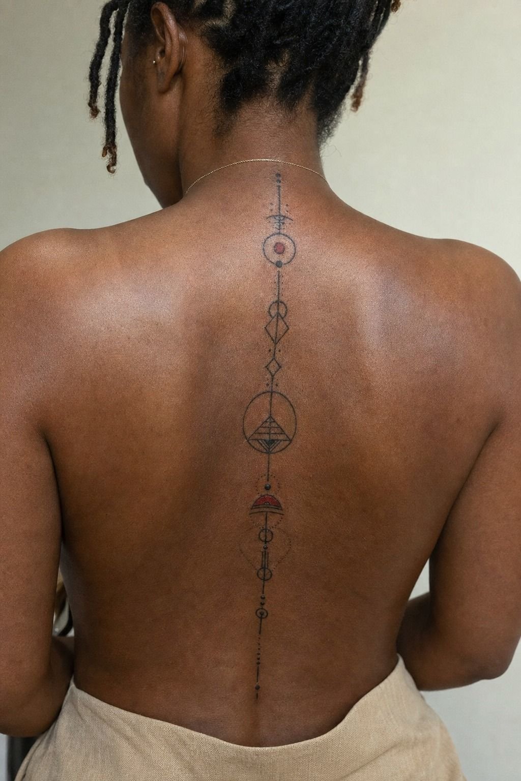 Abstract Line Art Tattoo With Red Ink Accents