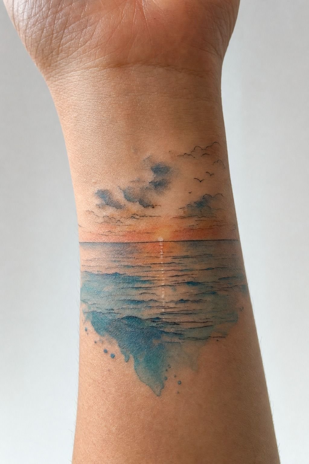 Let a Watercolor Ocean Horizon Tattoo Stay Anchored