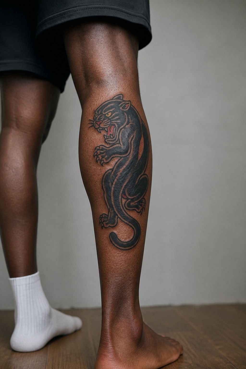 Traditional Style Panther Calf Tattoo