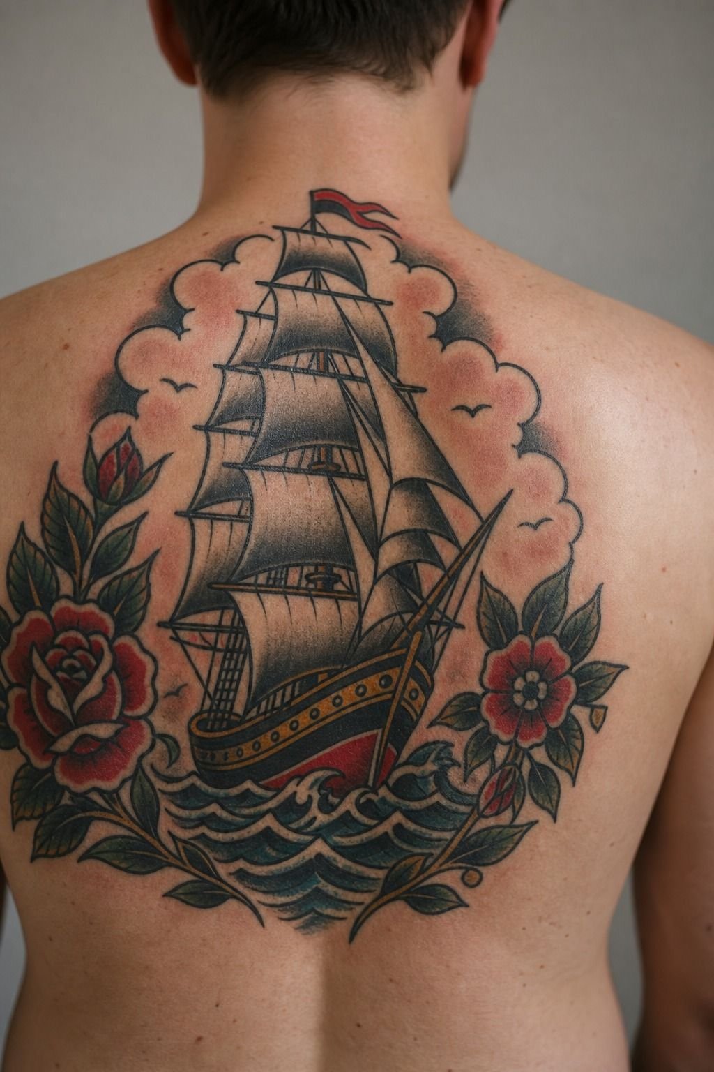 Bold American Traditional Back Piece