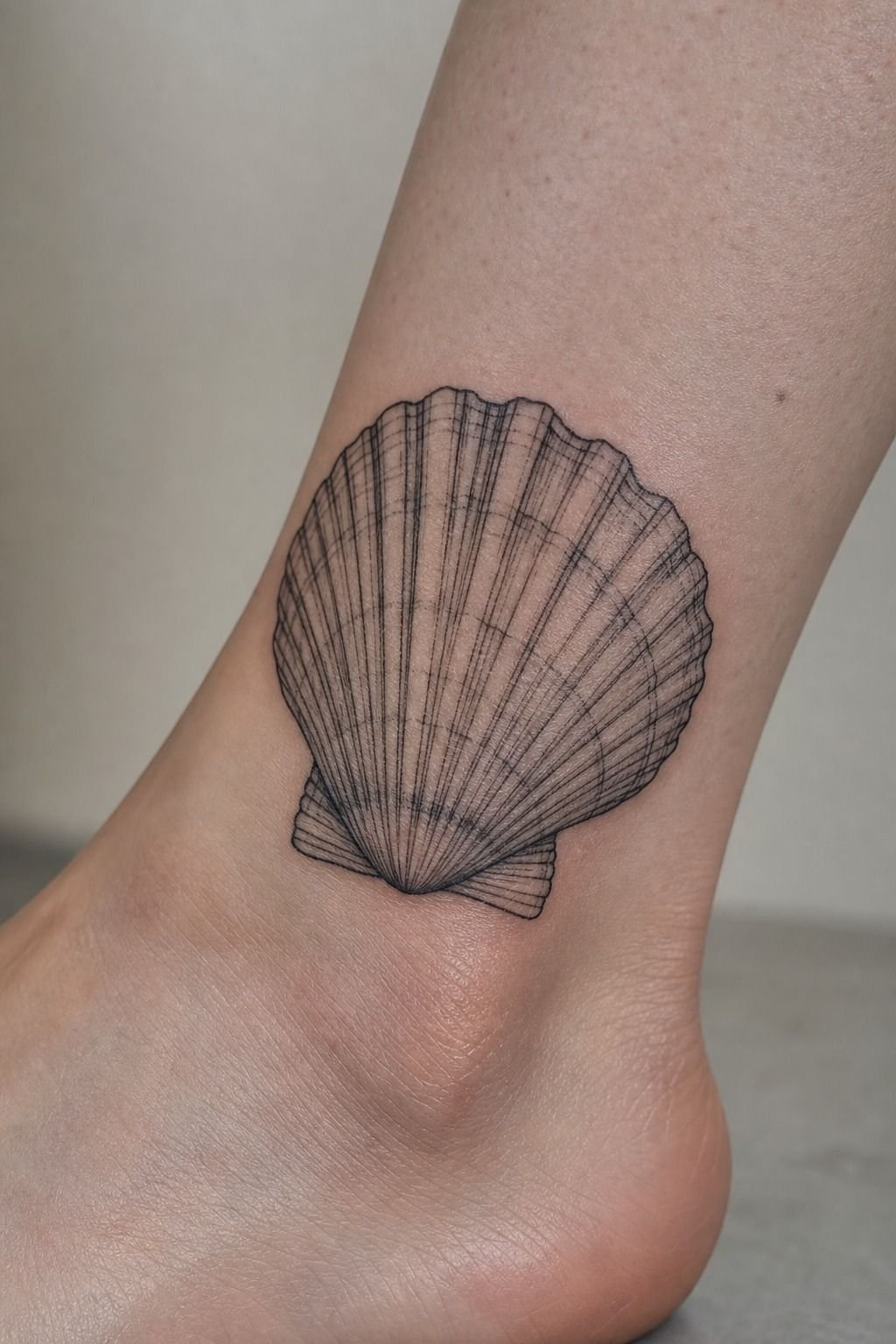 Skip Tiny Details in a Seashell Ankle Tattoo