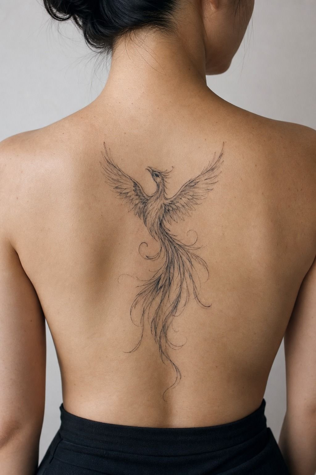 Brushstroke Phoenix Upper Back Tattoo