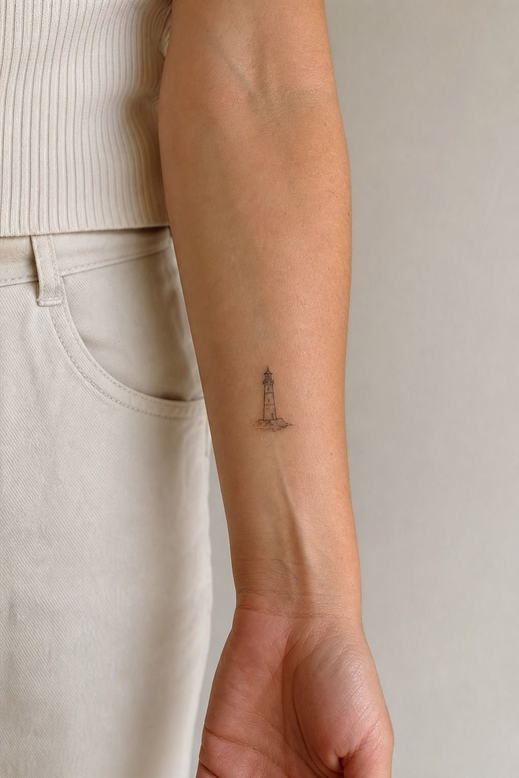 Build a Tiny Lighthouse Forearm Tattoo With Negative Space