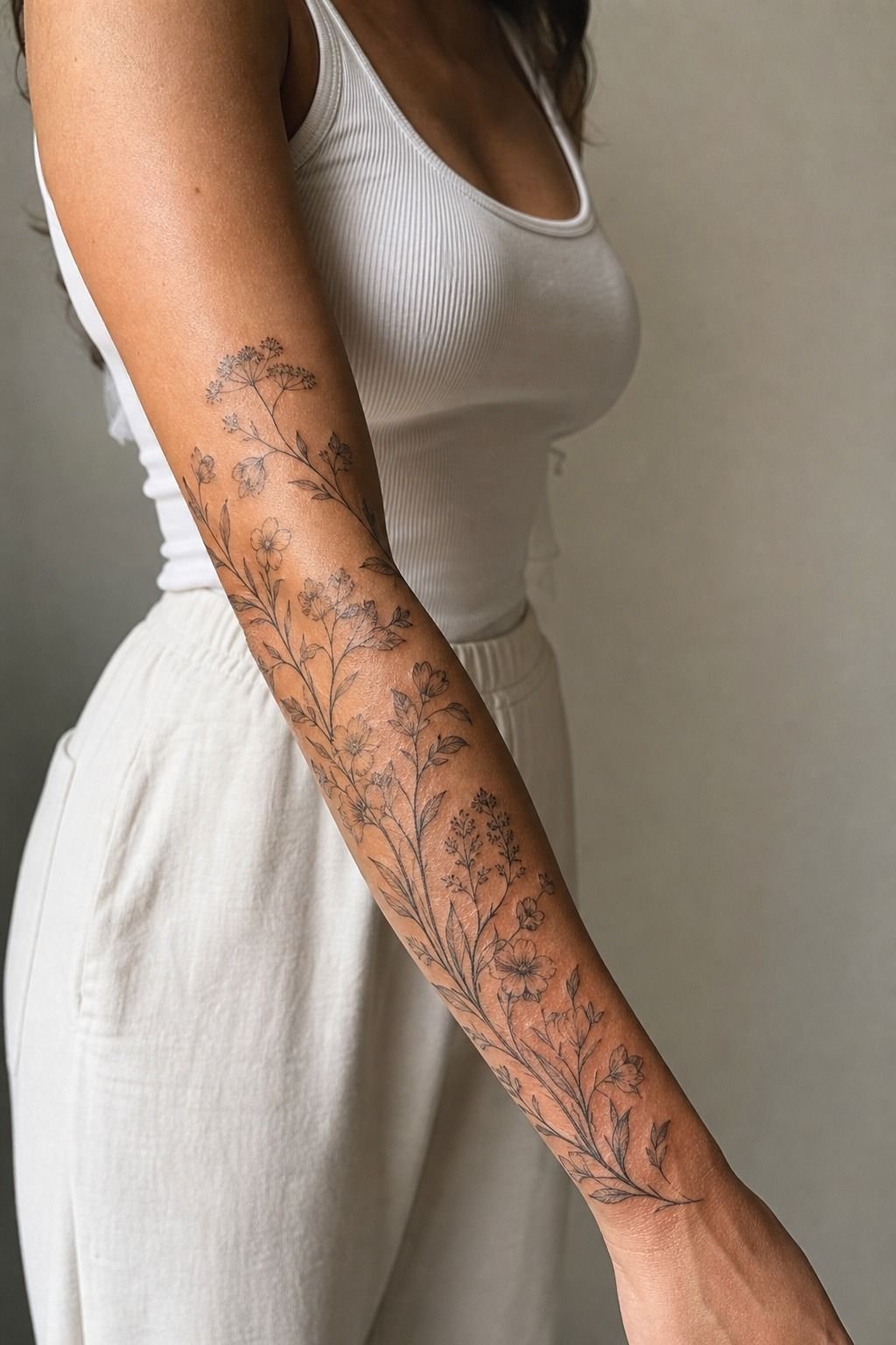 Hand-Painted Floral Sleeve Tattoo