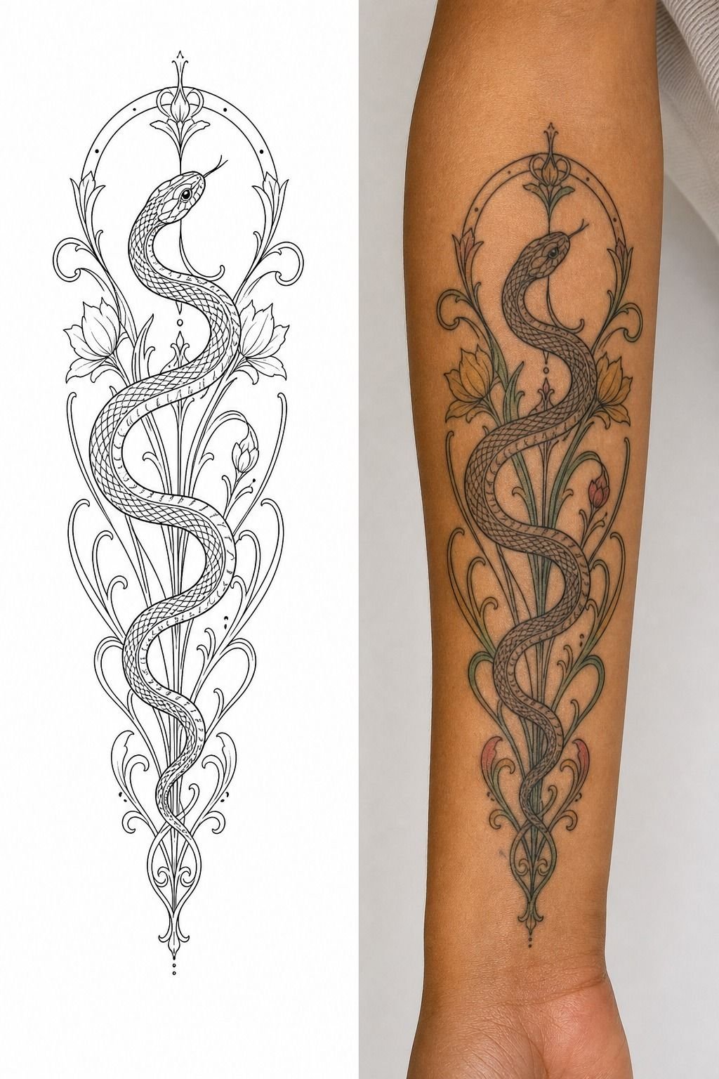 Art Nouveau Painted Snake Tattoo