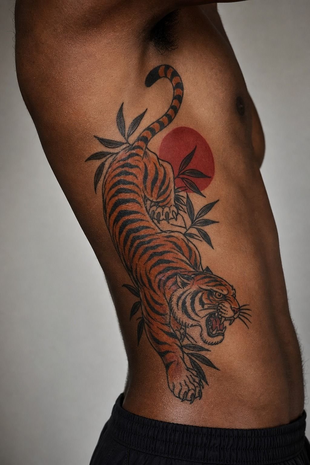 Unique Traditional Tiger Rib Tattoo