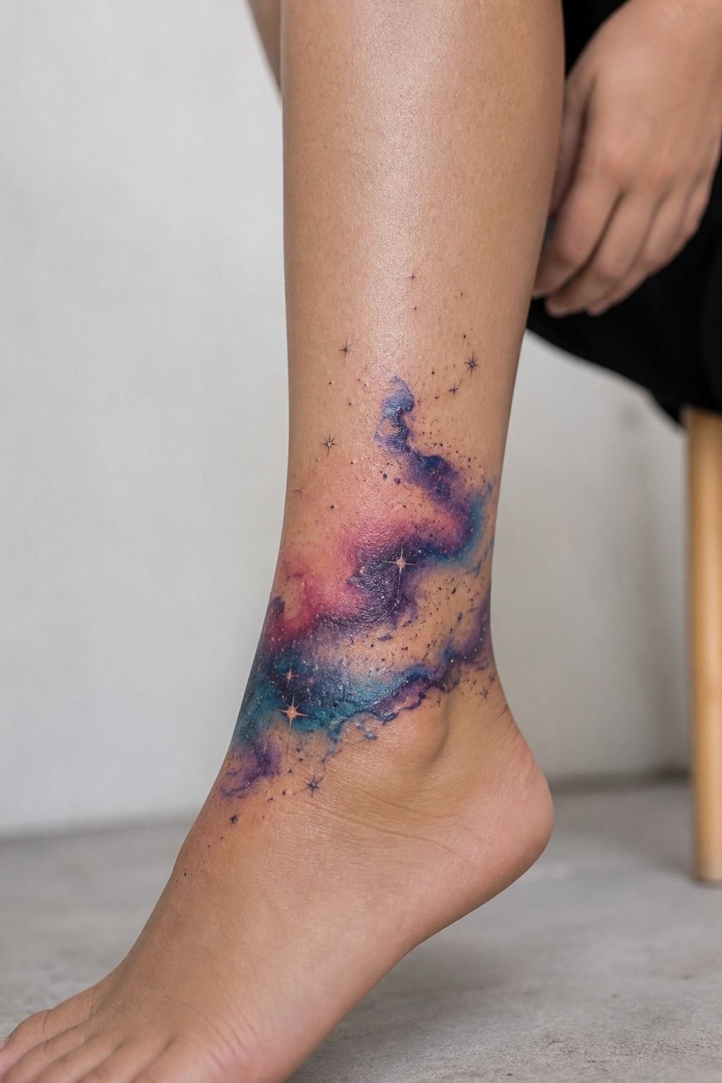 Watercolor Galaxy Ankle Tattoo