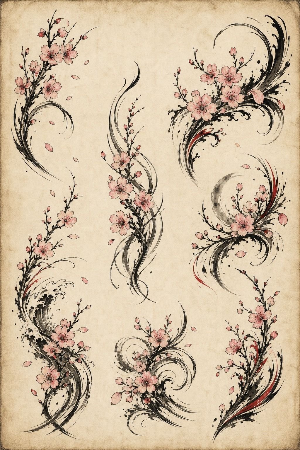 Brushstroke Cherry Blossom Hip Tattoo