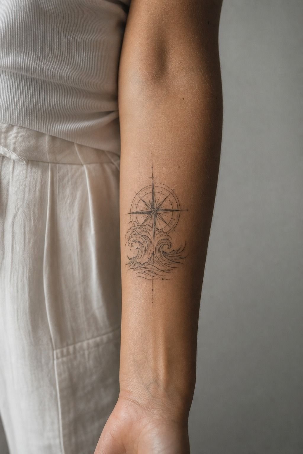 Anchor a Compass Overlapping Ocean Waves Tattoo