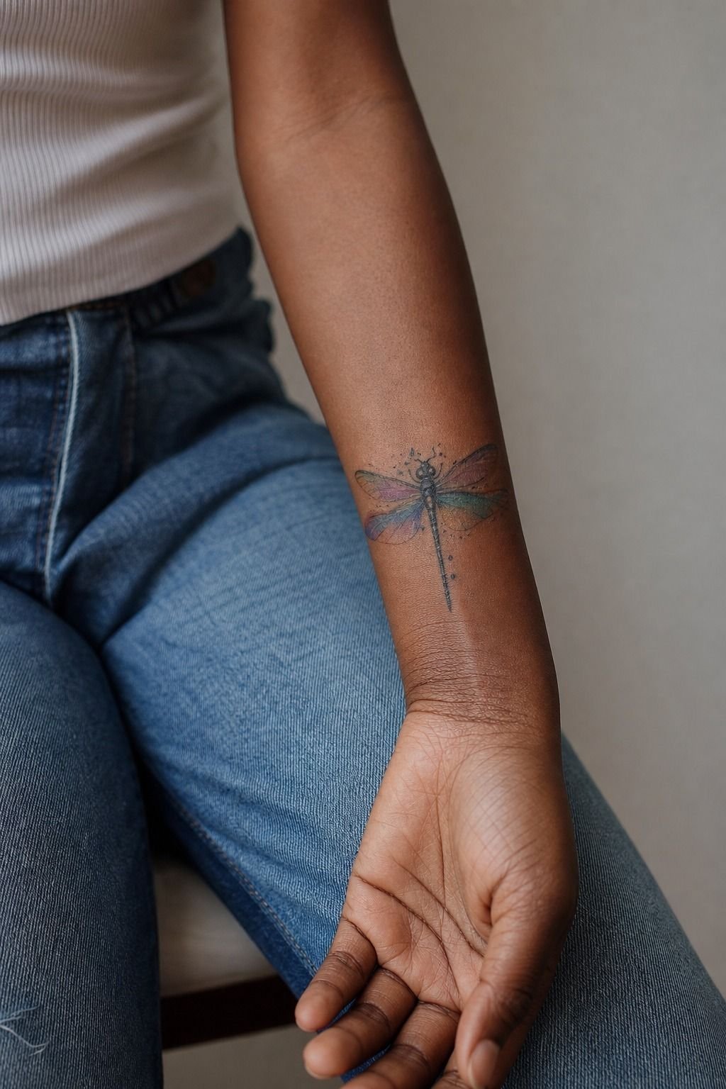 Watercolor Dragonfly Wrist Tattoo