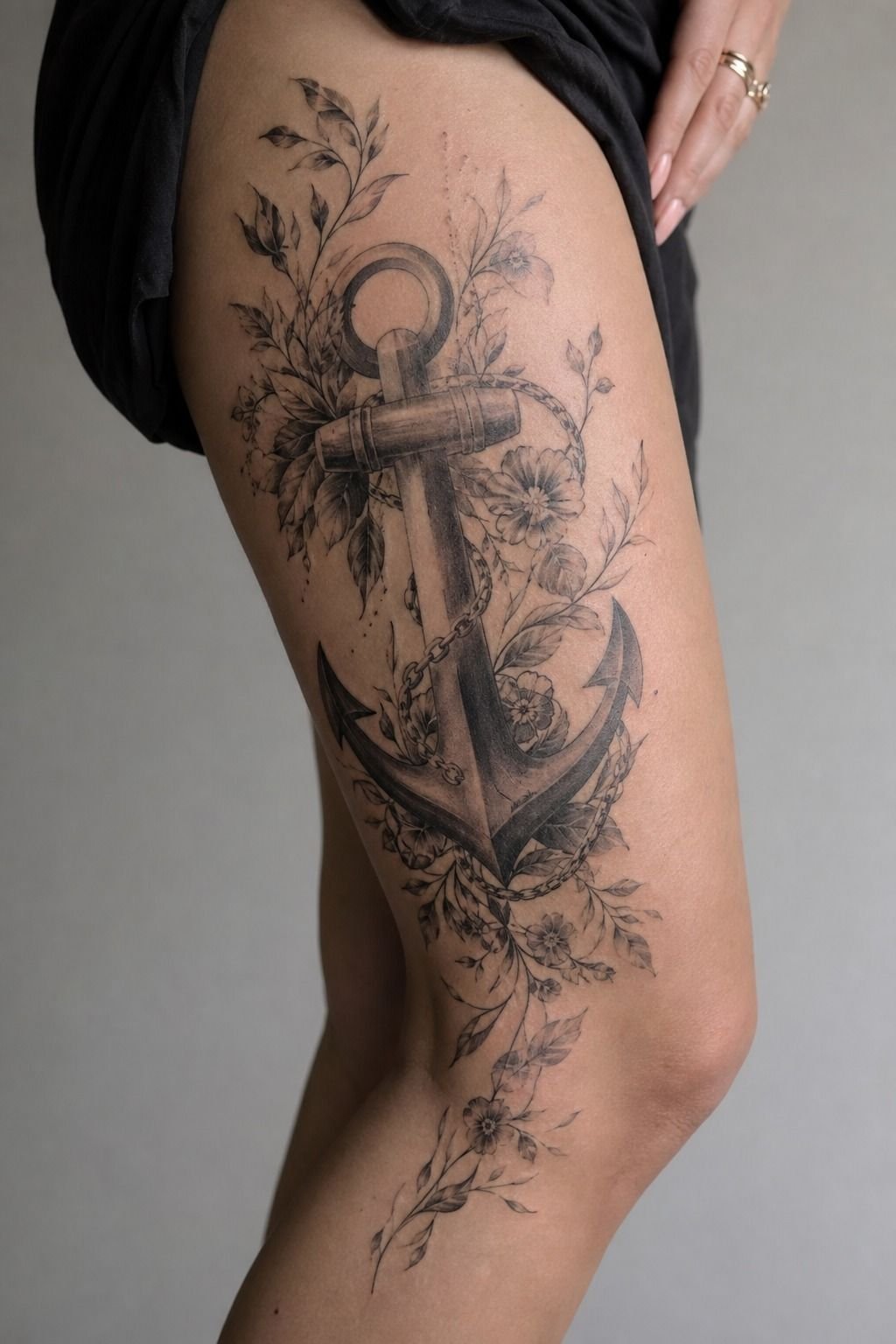 Anchor Realistic Details in a Full Leg Tattoo
