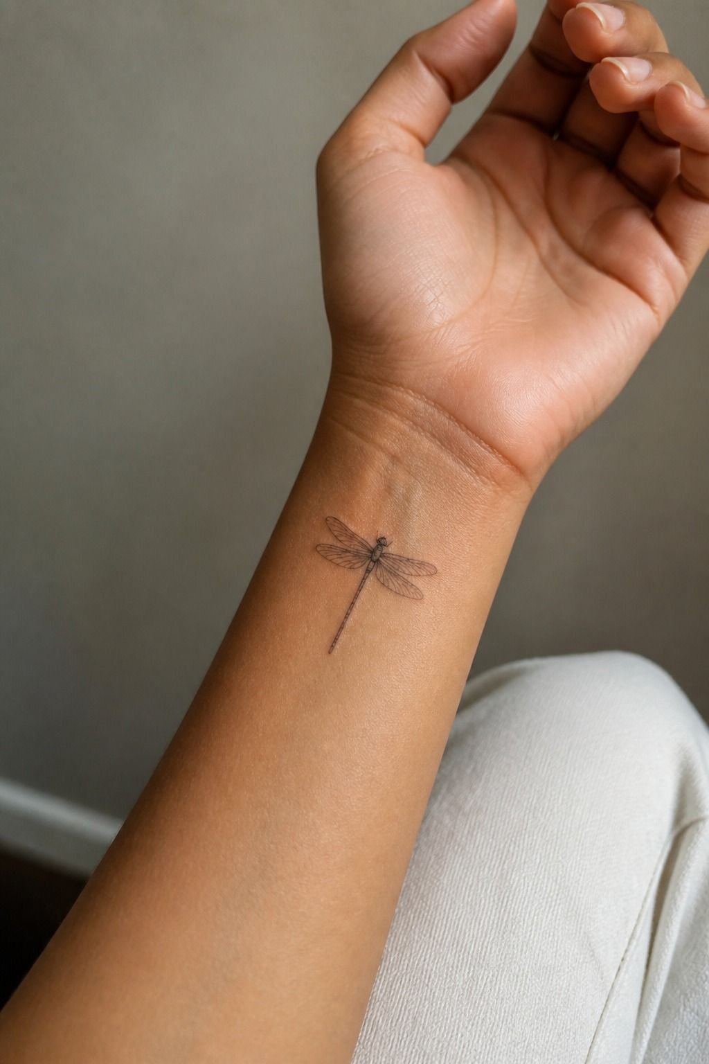 Fine-Line Dragonfly on the Wrist