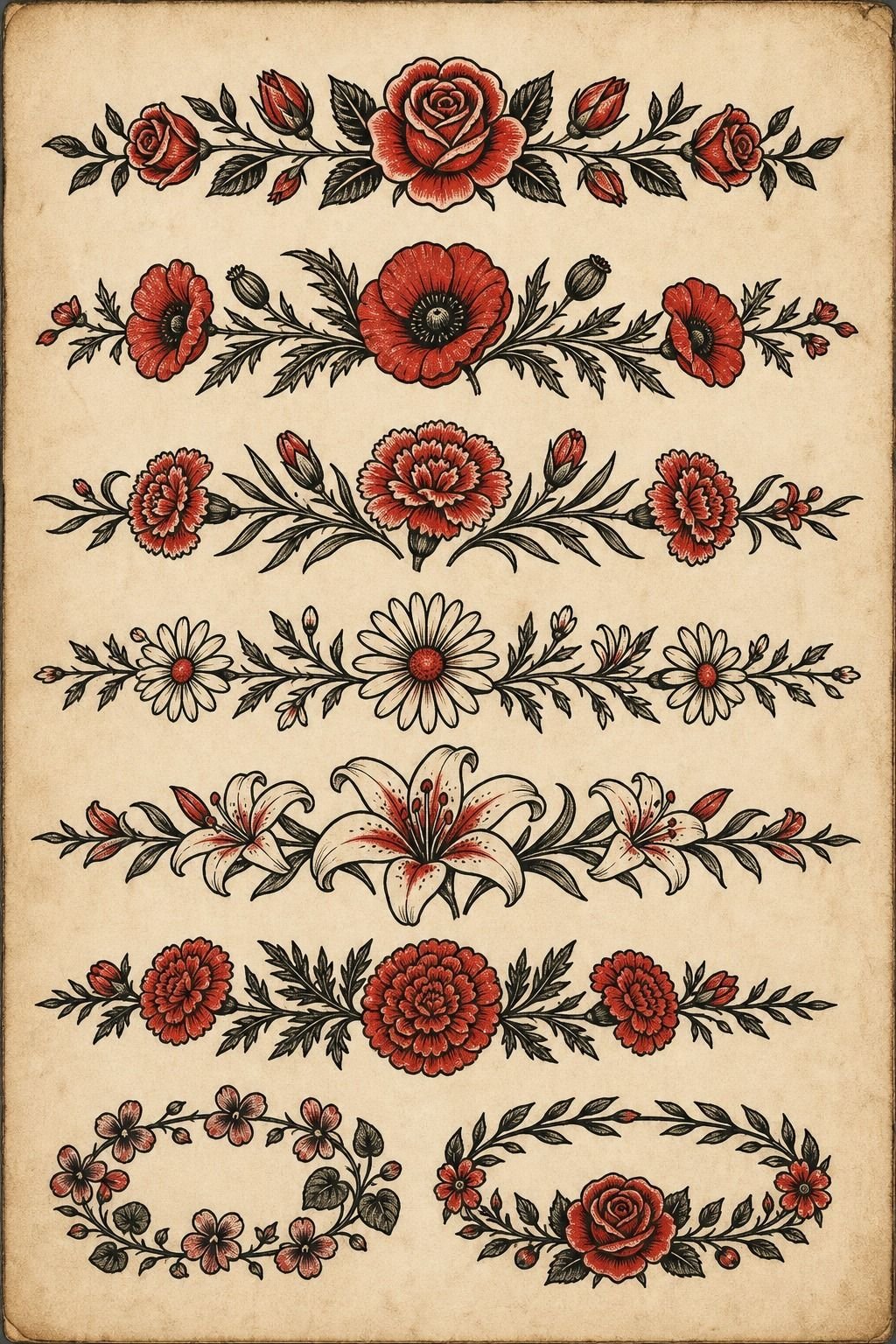 Red Ink Birth Flowers Around Upper Arm