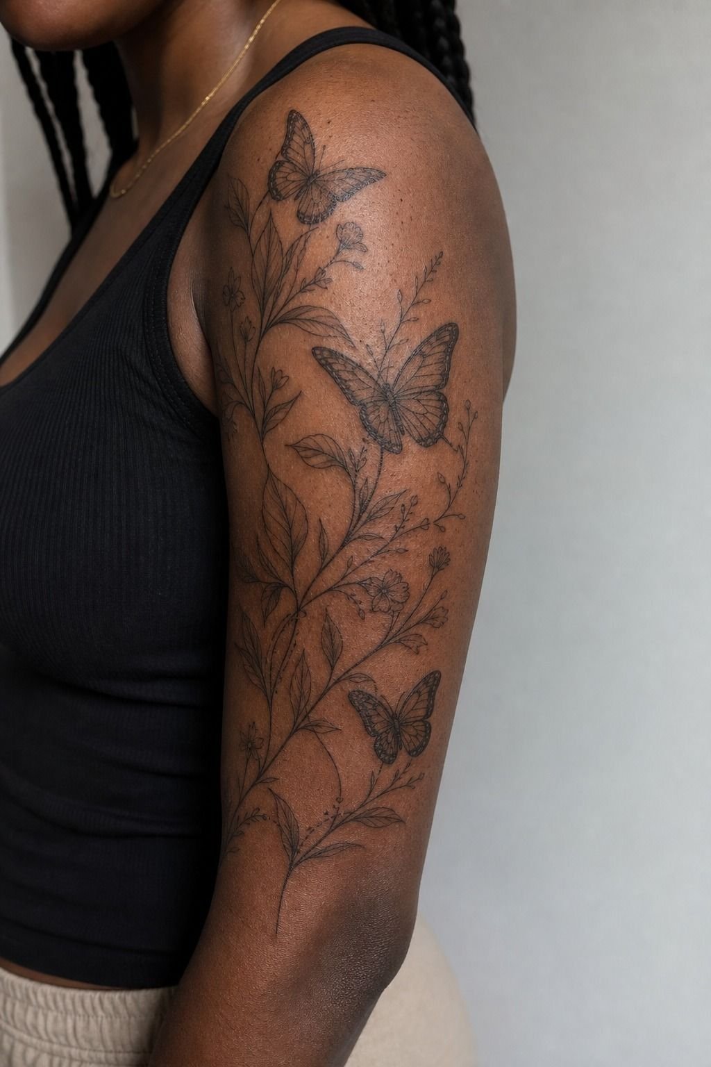 Delicate Butterfly Half Sleeve With Botanical Details